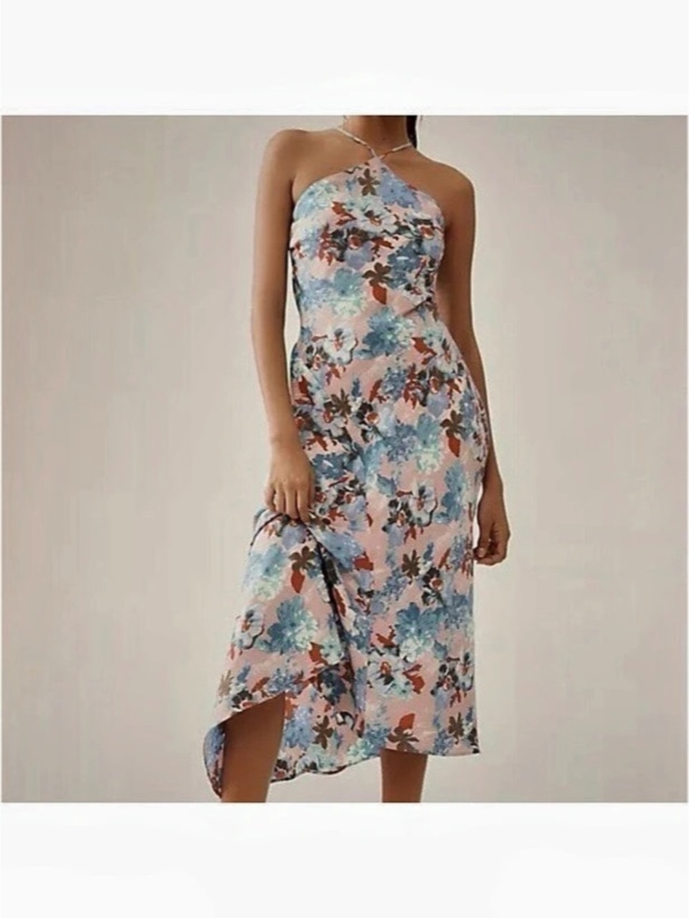 Anthropologie Floral Midi Dress in Blue & Pink Size Large NWT